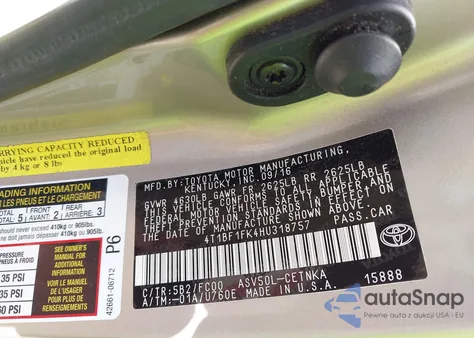 2017 Toyota Camry из США, поврежденный, VIN 4T1BF1FK4HU318757